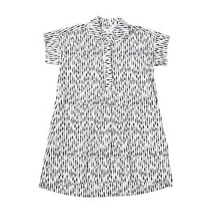 Chico's Collared Shirt Dress Size 2 Cotton Blend Abstract Navy White Stripe